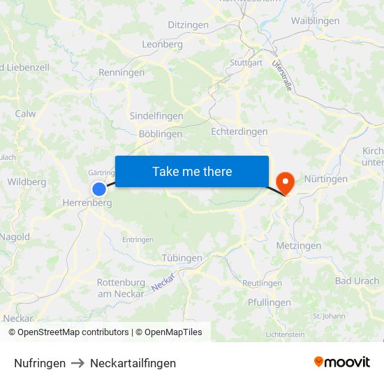 Nufringen to Neckartailfingen map
