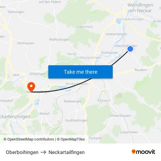 Oberboihingen to Neckartailfingen map