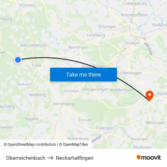 Oberreichenbach to Neckartailfingen map