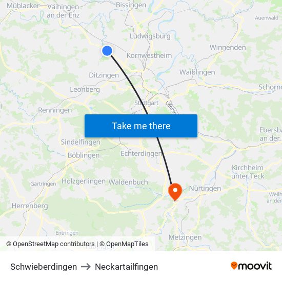 Schwieberdingen to Neckartailfingen map