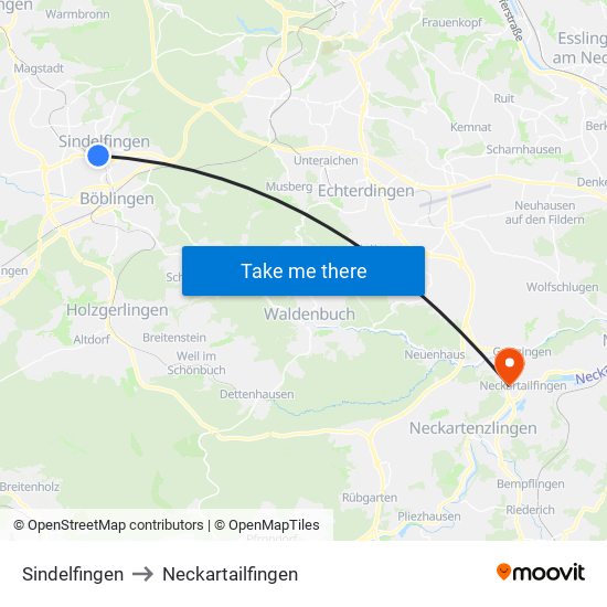 Sindelfingen to Neckartailfingen map