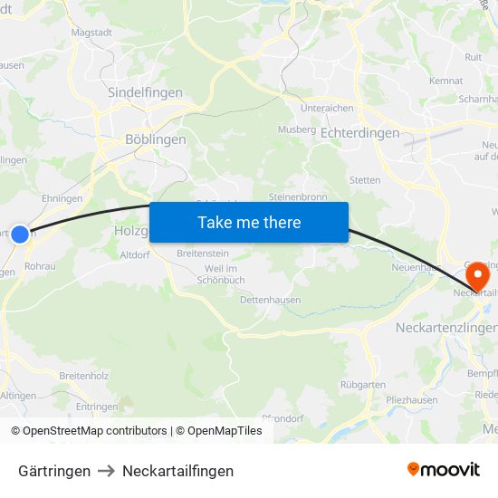 Gärtringen to Neckartailfingen map