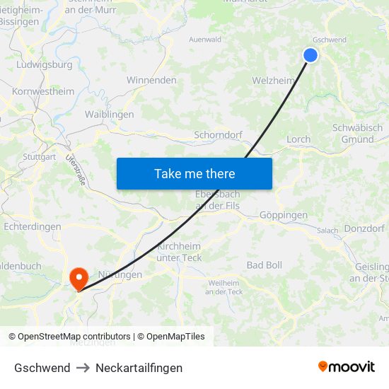 Gschwend to Neckartailfingen map