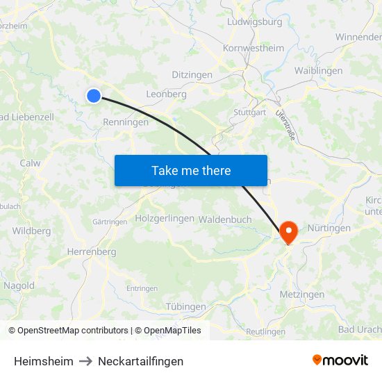 Heimsheim to Neckartailfingen map