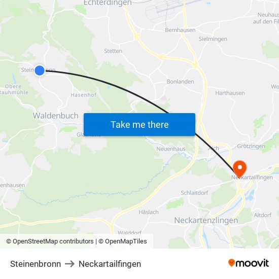 Steinenbronn to Neckartailfingen map