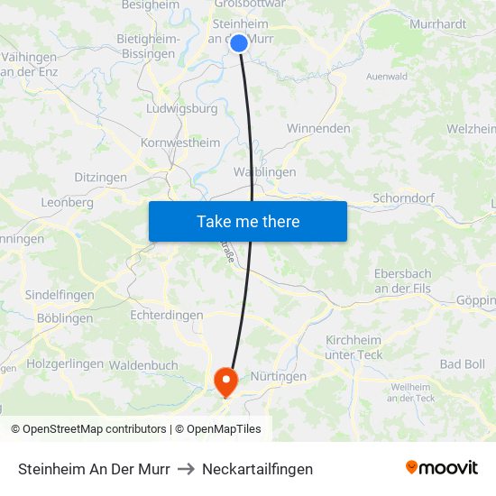 Steinheim An Der Murr to Neckartailfingen map