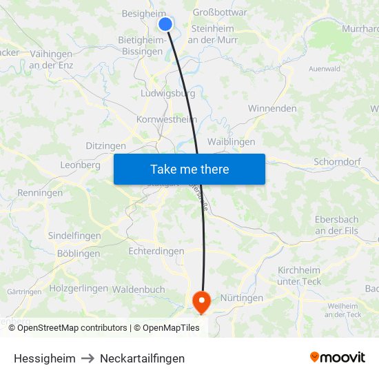 Hessigheim to Neckartailfingen map