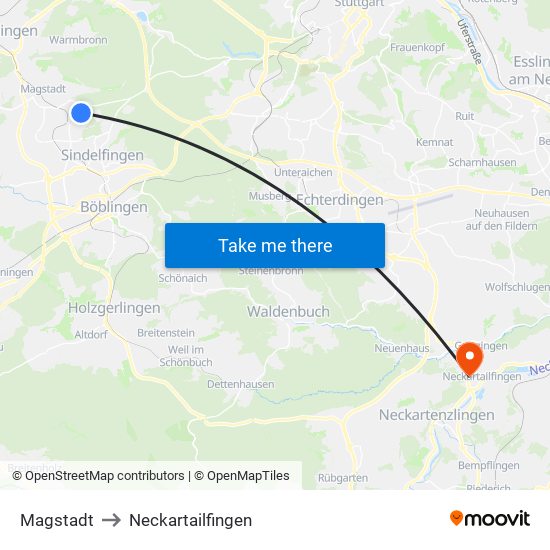 Magstadt to Neckartailfingen map