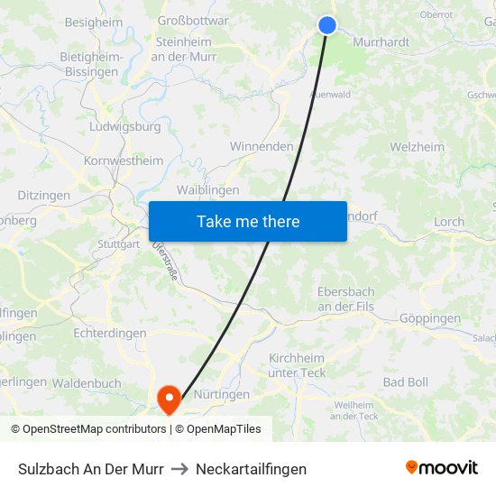 Sulzbach An Der Murr to Neckartailfingen map