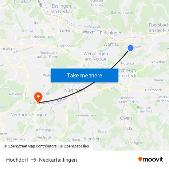 Hochdorf to Neckartailfingen map