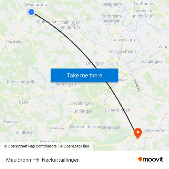 Maulbronn to Neckartailfingen map