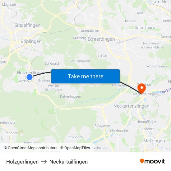 Holzgerlingen to Neckartailfingen map