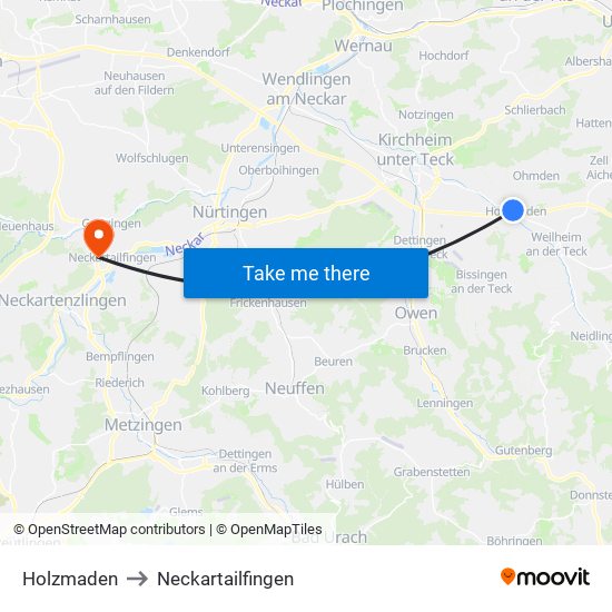 Holzmaden to Neckartailfingen map