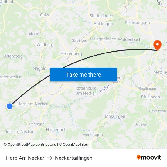 Horb Am Neckar to Neckartailfingen map