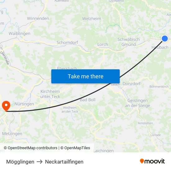 Mögglingen to Neckartailfingen map