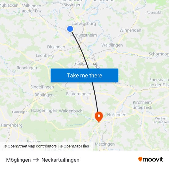 Möglingen to Neckartailfingen map