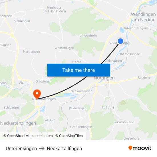 Unterensingen to Neckartailfingen map