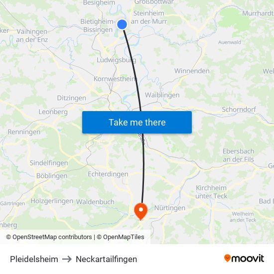 Pleidelsheim to Neckartailfingen map