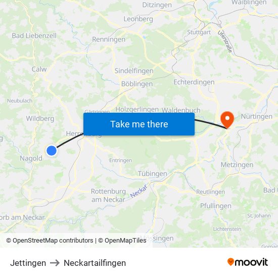 Jettingen to Neckartailfingen map