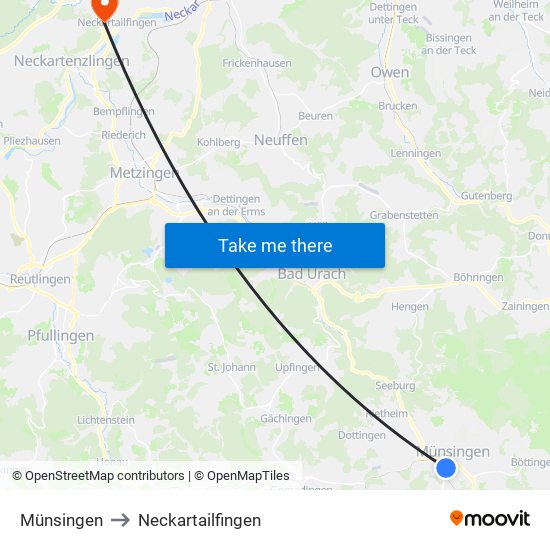 Münsingen to Neckartailfingen map