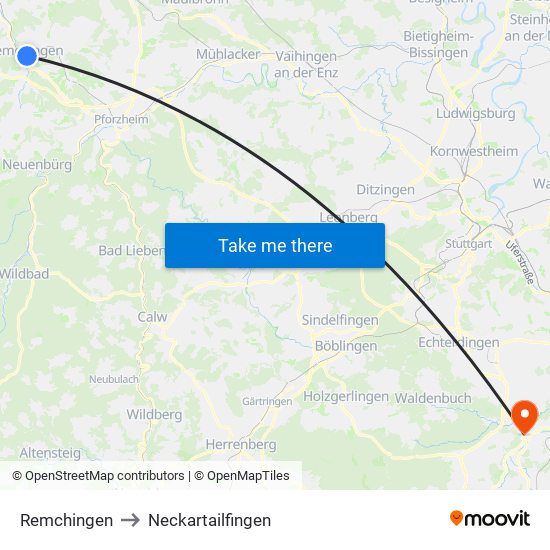 Remchingen to Neckartailfingen map