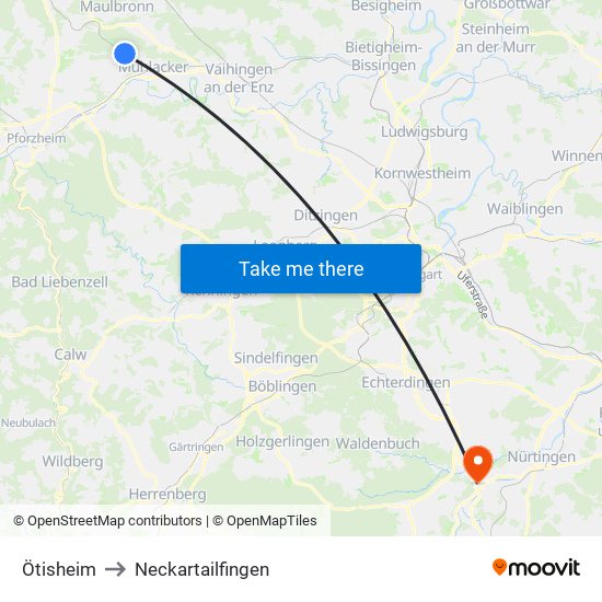 Ötisheim to Neckartailfingen map