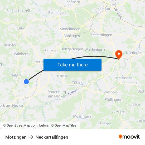 Mötzingen to Neckartailfingen map