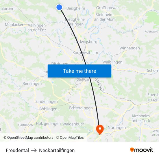 Freudental to Neckartailfingen map