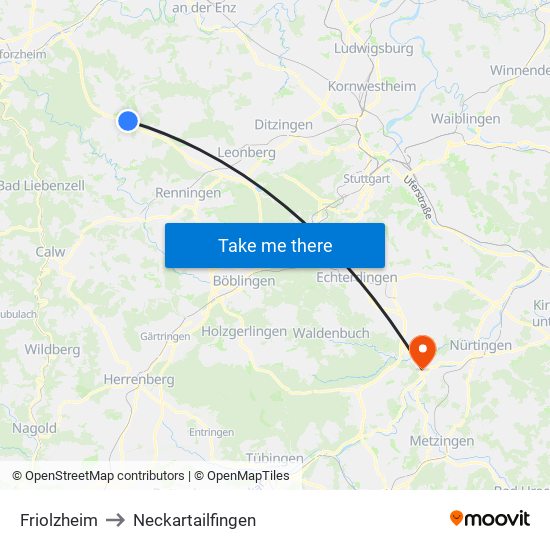 Friolzheim to Neckartailfingen map