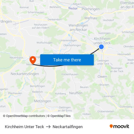 Kirchheim Unter Teck to Neckartailfingen map