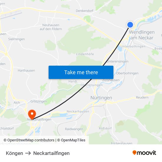 Köngen to Neckartailfingen map