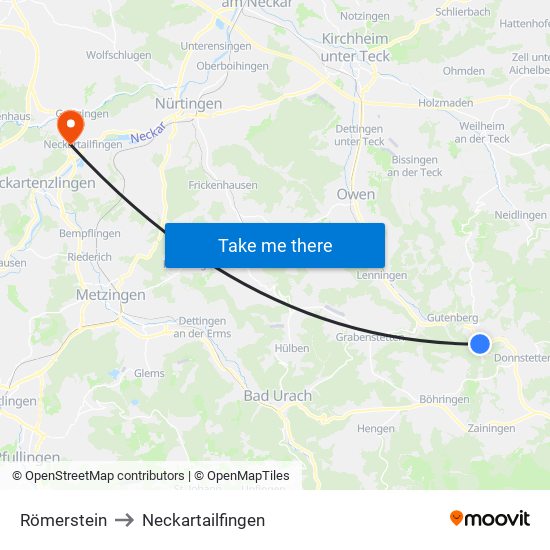 Römerstein to Neckartailfingen map