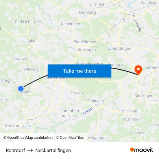 Rohrdorf to Neckartailfingen map