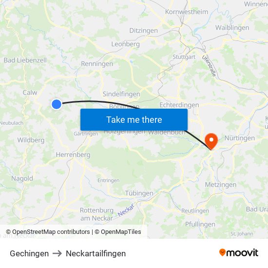 Gechingen to Neckartailfingen map