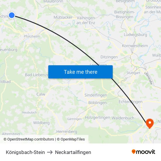 Königsbach-Stein to Neckartailfingen map