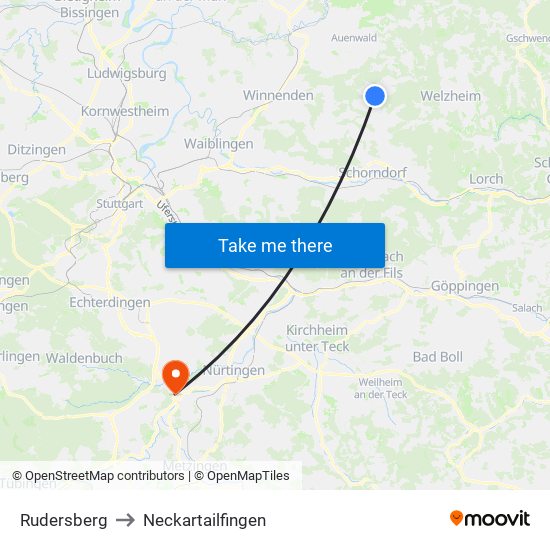 Rudersberg to Neckartailfingen map
