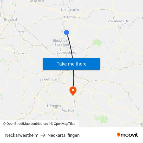 Neckarwestheim to Neckartailfingen map
