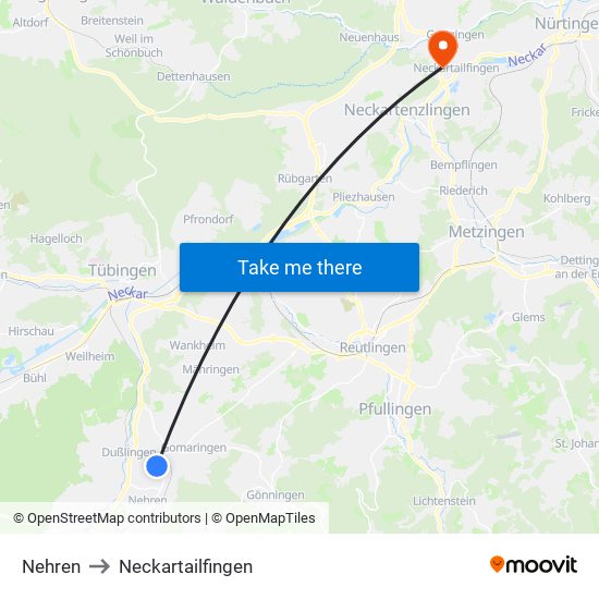 Nehren to Neckartailfingen map