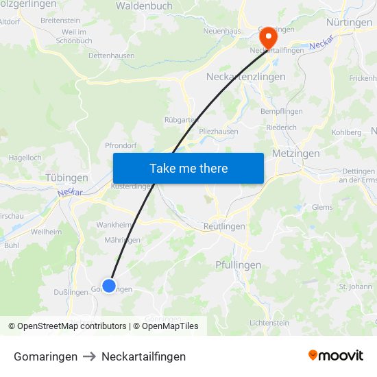 Gomaringen to Neckartailfingen map