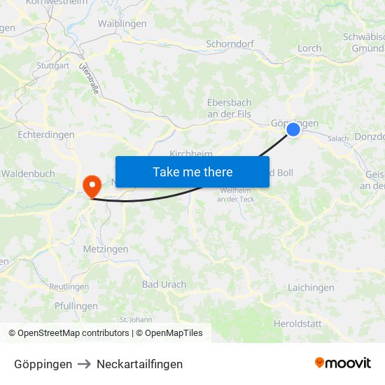 Göppingen to Neckartailfingen map