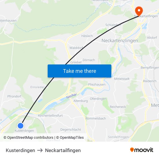 Kusterdingen to Neckartailfingen map