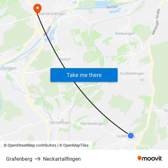 Grafenberg to Neckartailfingen map