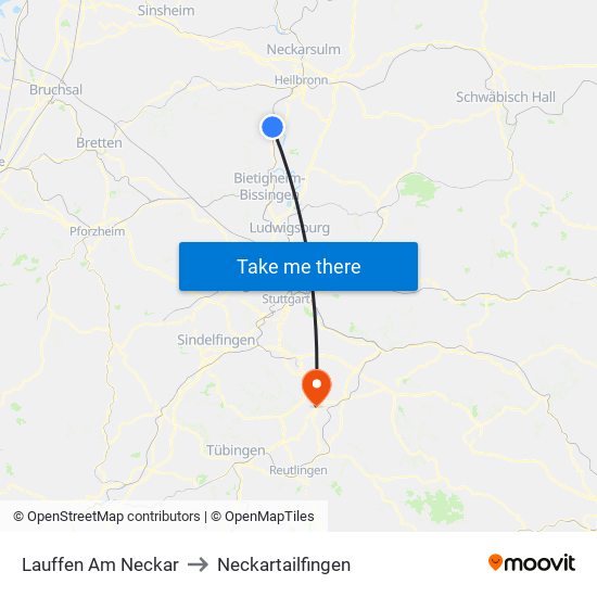 Lauffen Am Neckar to Neckartailfingen map