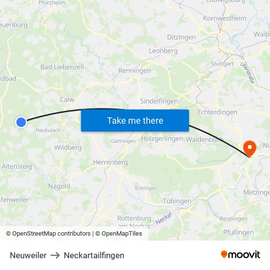Neuweiler to Neckartailfingen map