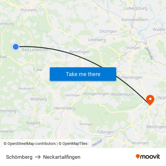 Schömberg to Neckartailfingen map