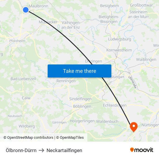 Ölbronn-Dürrn to Neckartailfingen map
