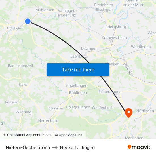 Niefern-Öschelbronn to Neckartailfingen map