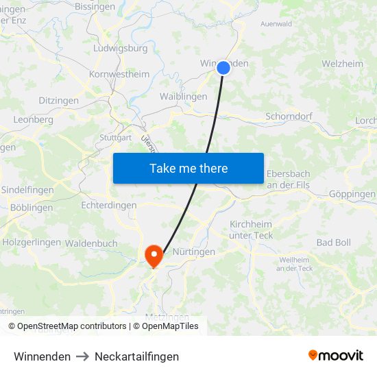 Winnenden to Neckartailfingen map