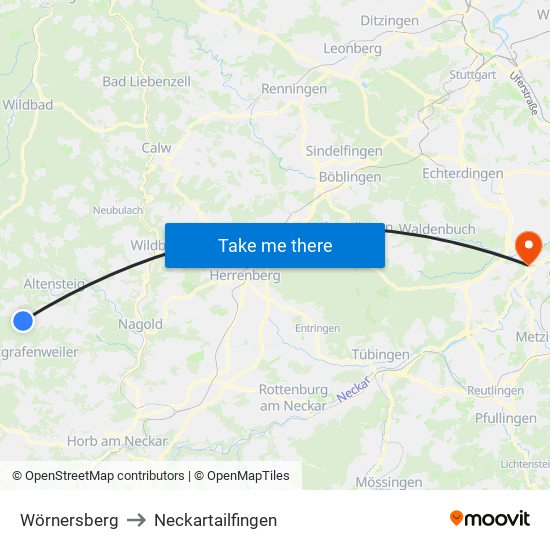 Wörnersberg to Neckartailfingen map