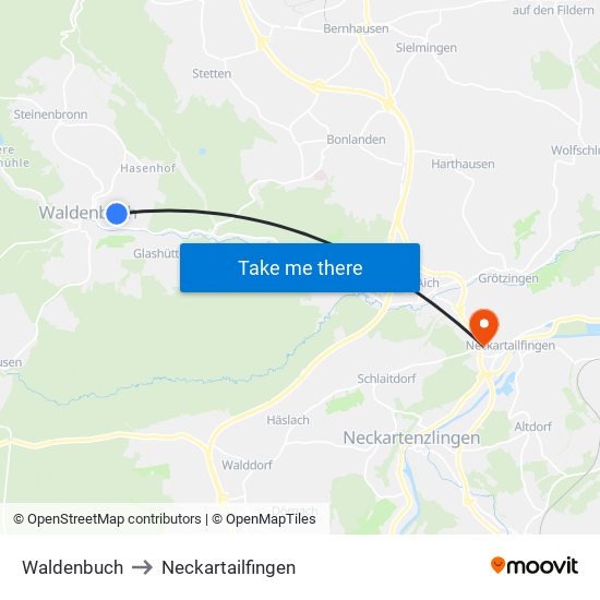 Waldenbuch to Neckartailfingen map